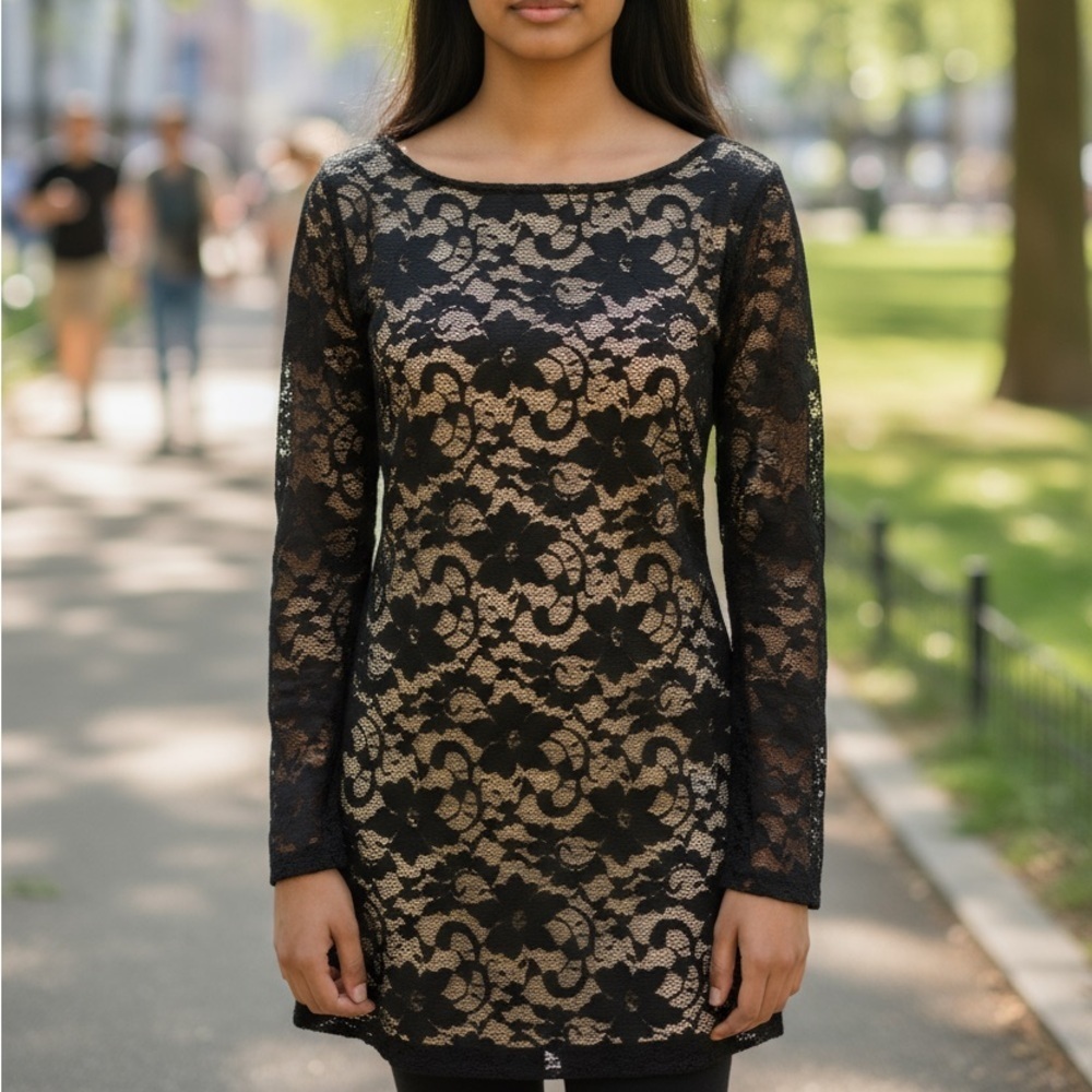 VTG Y2K Arden B Black Floral Lace Mini Dress – Size Medium – Whimsigoth